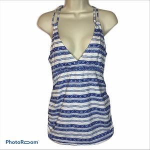 Maternity A Pea in the Pod Swimsuit Top Blue & White Nautical Retro
